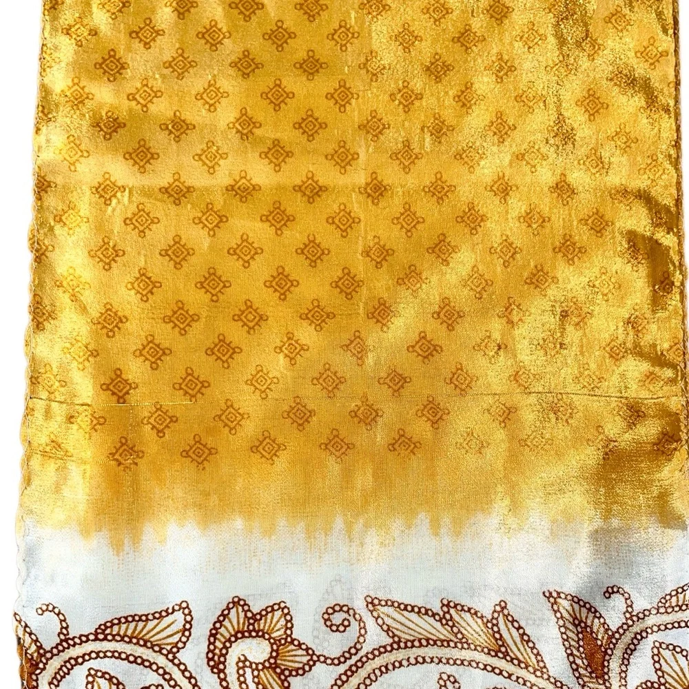 Vintage Yellow Patterned Silk Scarf Organic Scroll